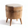 Wooden Hexagonal Stool with Upholstered Top for Seating and Decoration – 40 x 40 x 45cm