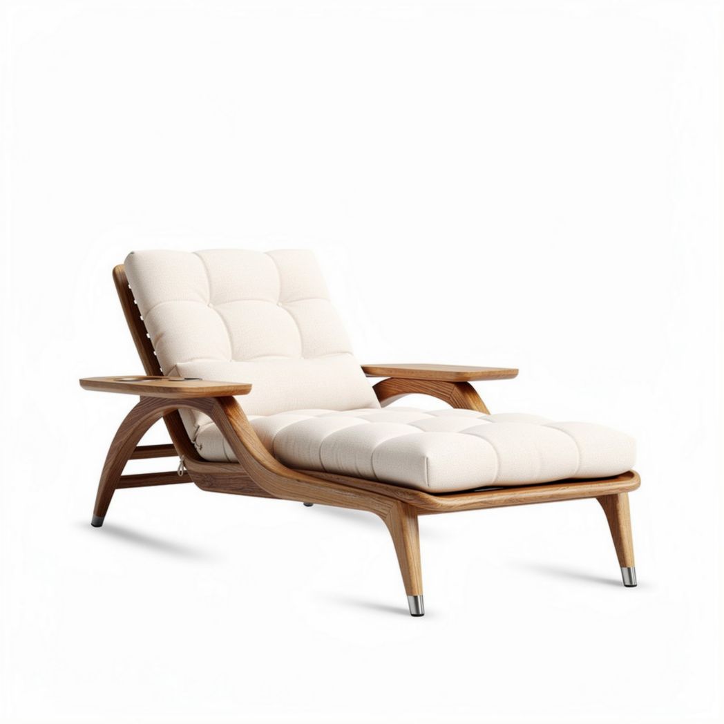 Wooden Outdoor Lounge Chair with Cushions – for Relaxation and Sunbathing – Made from Natural Wood – 200 x 80 x 30cm