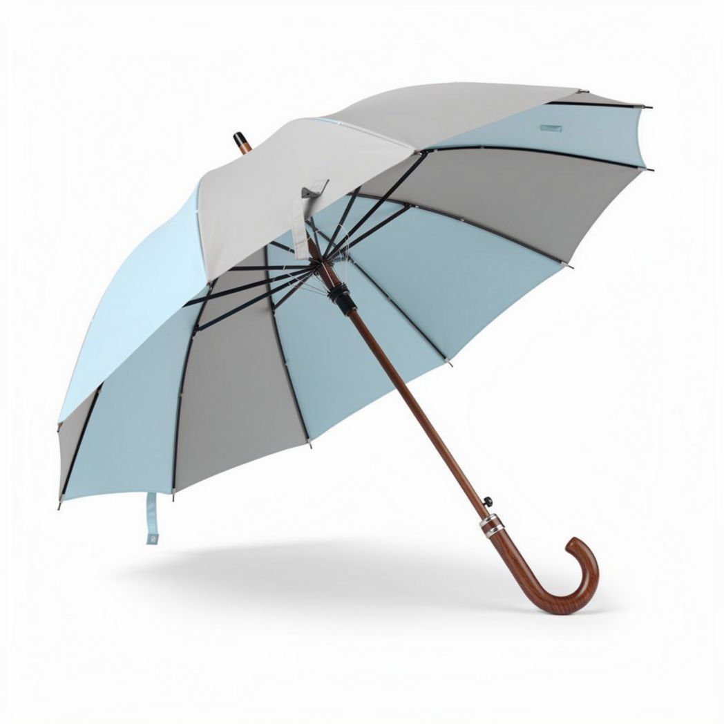 Umbrella with Dual Canopy Design for Outdoor Use – Fabric and Wood – 80 x 110 x 8cm