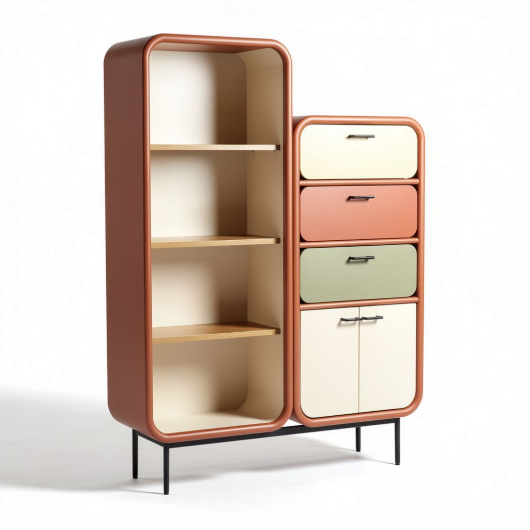 Modern Storage Cabinet with Shelves and Drawers for Organizing – Metal and Wood Construction – 90 x 45 x 150cm